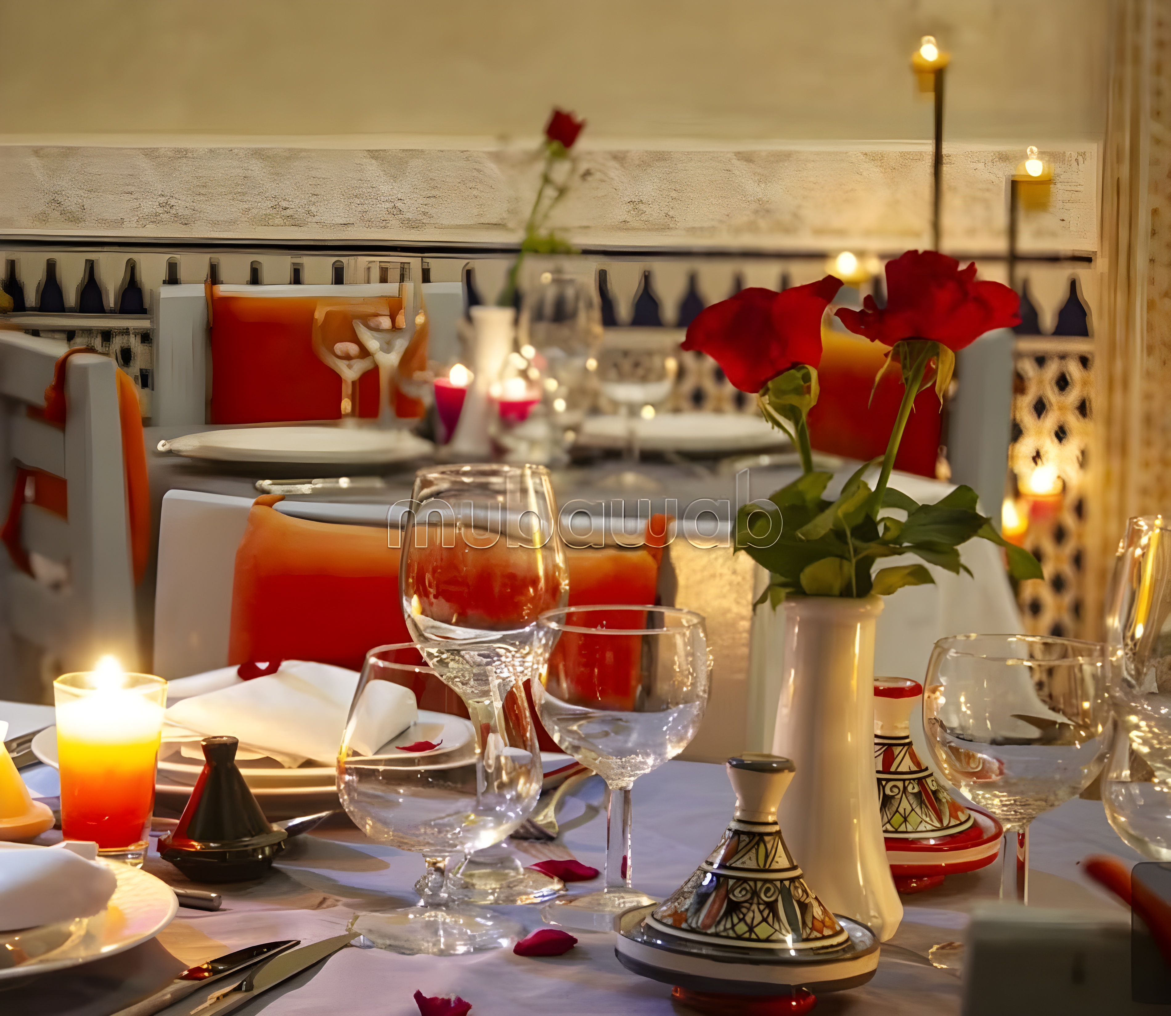 Elegant guesthouse salon with Moroccan decor in Rahba Kedima.