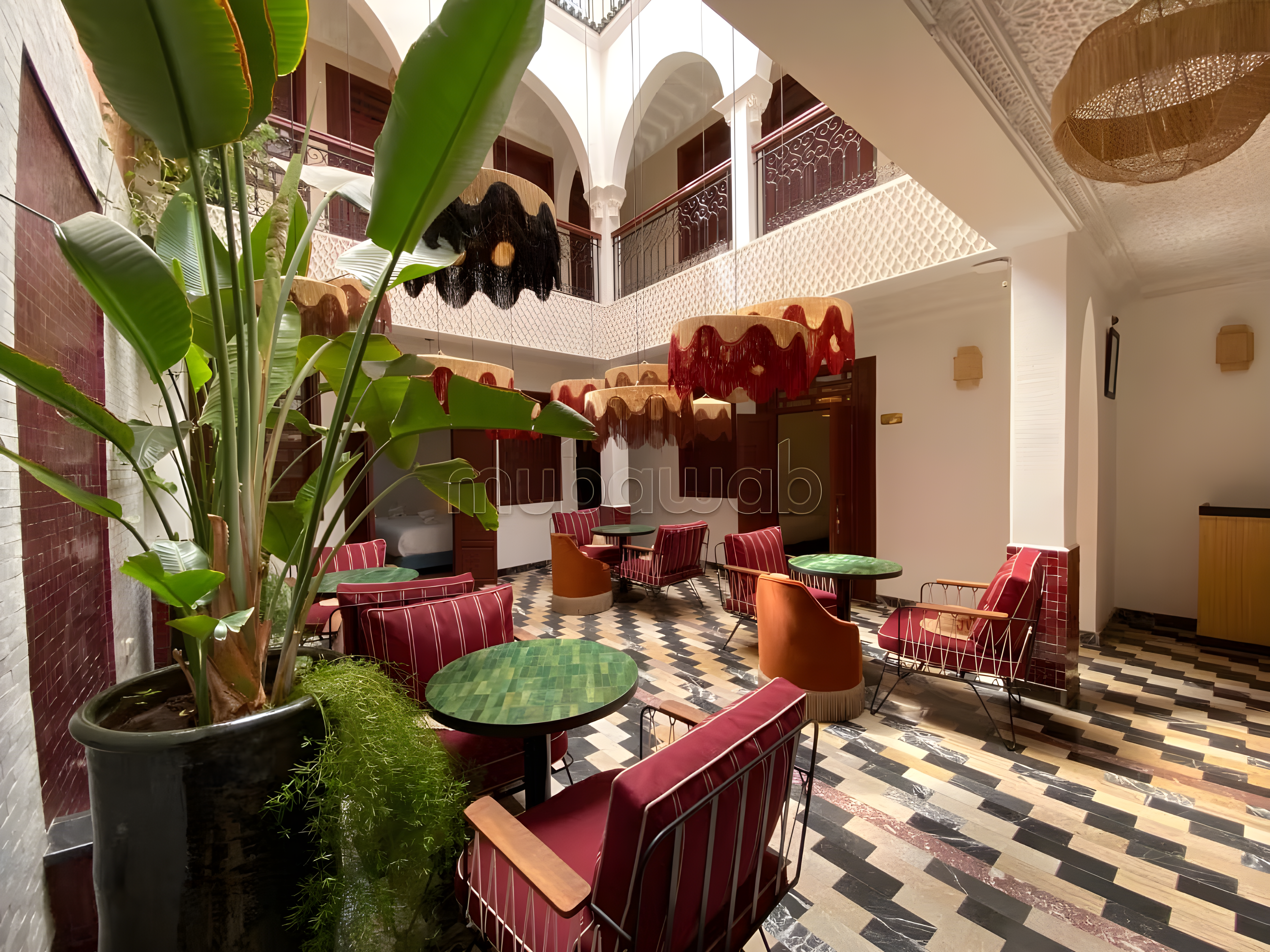 Charming courtyard in a Moroccan guesthouse, Arset Ben Chebli.